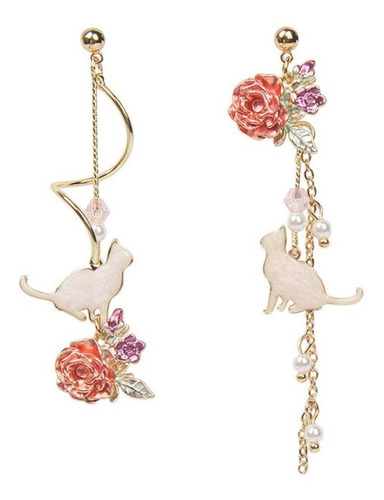 Aretes De Hoja De Sakura De Flor Rosa Con Perlas De Flores .