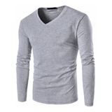 Remeras Entalladas Manga Larga Cuello V Hombre Slim Fit!