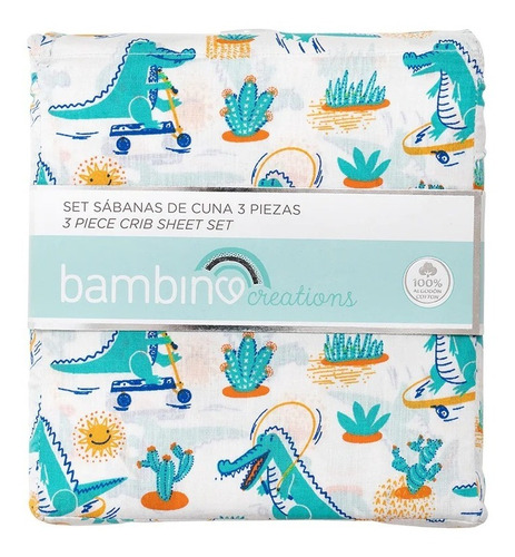 Set Sábanas De Cuna 3 Piezas Cocodrilo Bambino