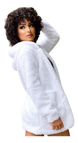 Casaco Feminino  Teddy  Forrado Roupa De Frio Inverno Capuz 