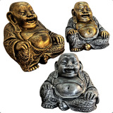 Buda Chines Sorridente Fortuna Riqueza Dourado Resina Zen