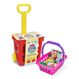 Carrinho Supermercado Brinquedo Compras Infantil + Cestinho
