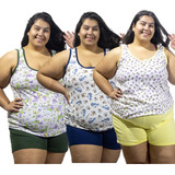 Conjunto Pijama Plus Size Básico Kit Com 3 Modelo Exclusivo