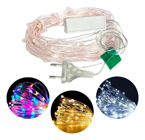 Fio Fada Cordão De Luz Led Cores Natal 10m 100 Leds Tomada