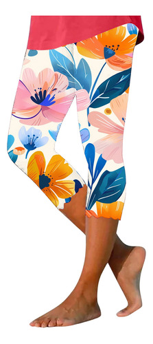 Capris De Yoga Con Estampado Casual Elástico Para Mujer D 40