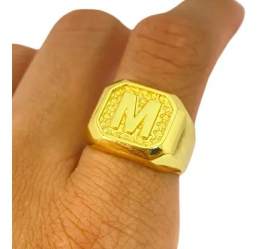 Anel Masculino Letra M De Ouro 18k Banhado Dedeira Exclusivo