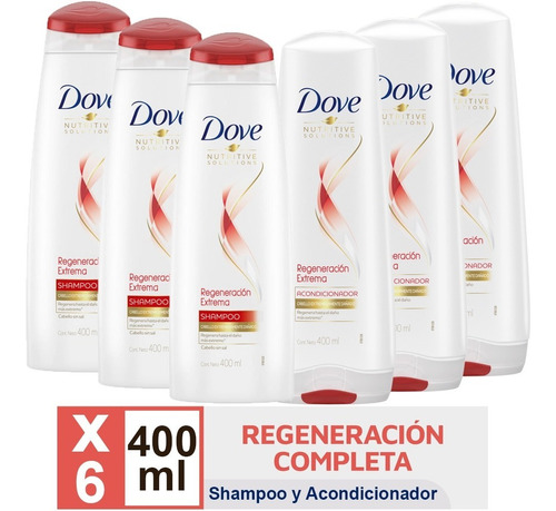 Dove Shampoo Y Acondicionador Regeneracion Extrema Pack X6