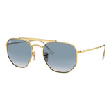 Óculos De Sol Ray-ban General Marshal Large Armação De Metal Cor Polished Gold, Lente Light Blue Degradada, Haste Polished Gold De Metal - Rb3648