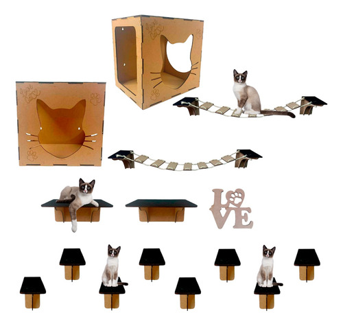 Playground Para Gato Parede 14 Pcs Brinquedo Gatos + Brindes