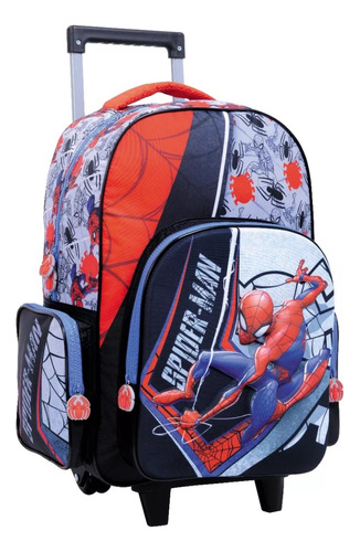 Mochila Spiderman Hombre Araña 3d Con Carro 43cm Rueditas