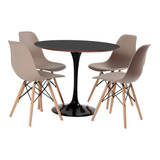 Conjunto Mesa Saarinen Preta 90cm E 4 Cadeiras Eames Fendi