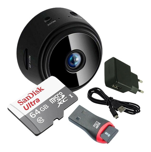 Kit Mini Câmera Full Hd Com Cartão 64gb Micro Sd