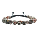 Pulsera De Piedras Naturales -jaspe Leopardo - Tejida A Mano