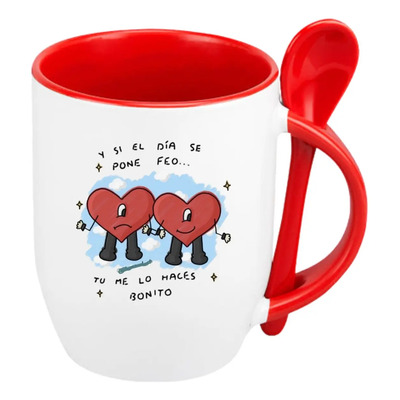 Taza Con Cuchara Bad Bunny San Valentin 14 Febrero 320ml | Envío gratis