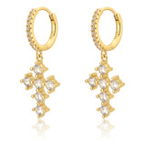 Aros Cruz Zircon Baño 18k Strass Brillo Crucecita Argolla