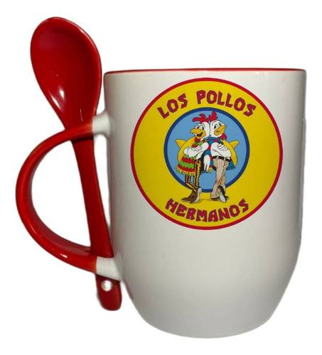 Taza Roja Los Pollos Hermanos Con Cuchara Personaliza