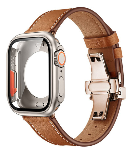 Funda De Pc Y Correa De Cuero For Apple Watch 8 7 Se 6 5 4