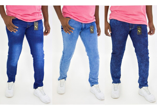 Kt 3 Calças Jeans Slim Masculina Com Lycra Promoção Atacado 