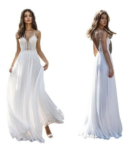 Vestidos De Novia Gasa Con Tirantes Finos Cuello En V