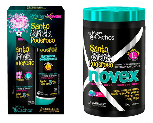 Kit Shampoo + Condicionador + Creme Novex 1kg Santo Black