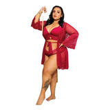 Robe Hobby Roupão Lingerie Feminino Plus Size -tule Sensual