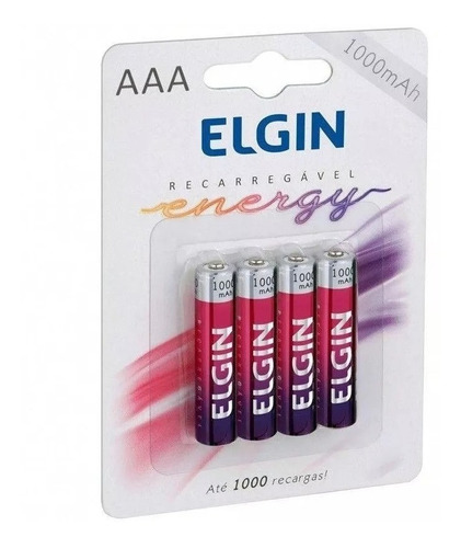 Pilha Recarregável Elgin Palito Aaa 1000mah Blister C 4