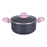 Cacerola Olla Aluminio 3mm 26cm Teflon C/asas Tapa Vidrio Color Rosa