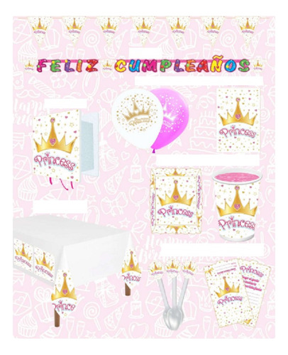 Kit Decoración Piñata Princess Corona Niño Económica