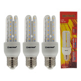 Kit 3 Lâmpadas Led 7w 3000k Luz Branca Quente 3u Compacta