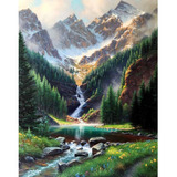 Pintura Por Nmero, Cascada De Montaas, Pintura Sobre Lienzo,