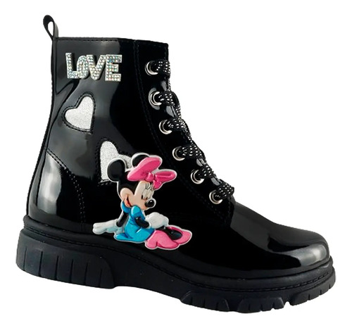 Botas Mimie Niña Mouse Moda Corazón Charol Negro 6033-cn