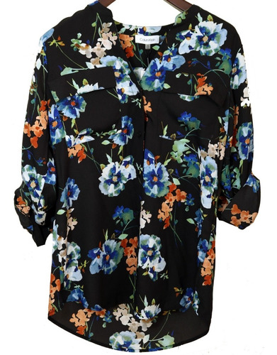 Blusa Calvin Klein Dama Xs / Negro Floral Print