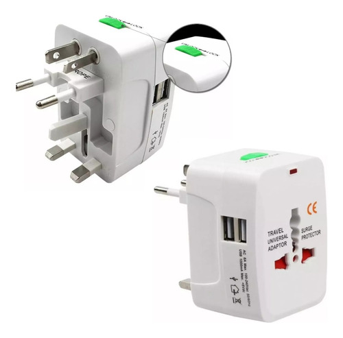 Adaptador Viajero Cargador 2 Usb Enchufe Universal 220v Carg