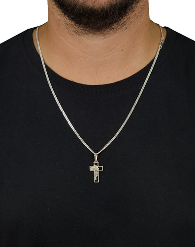 Corrente Prata Maciça 925 Groumet 2,5mm + Cruz Face Cristo