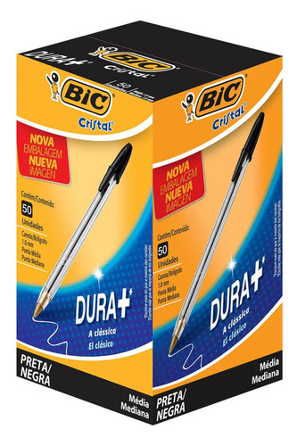 Caneta Esferográfica Bic Preta 1.0mm Ponta Média Kit C/ 50un