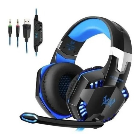 Audífonos Gamer Kotion G2000 Negro Y Azul Con Luz Led