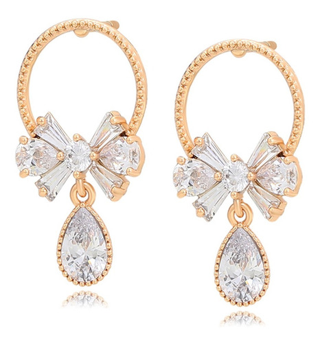 Aretes Oro 18k Laminado Swarovski Blanco Flor Colgante Regal