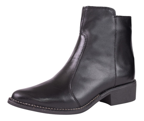 Bota Bico Fino Couro Cano Curto Feminina Preto