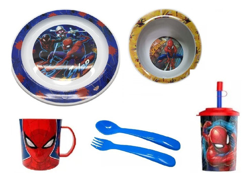 Spiderman Vajilla Bowl Plato Vaso Sorbete Taza Y Cubiertos