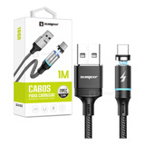 Cabo Usb Magnético - Type C - 2.4a - Sumexr Sx-b16c Cor Preto