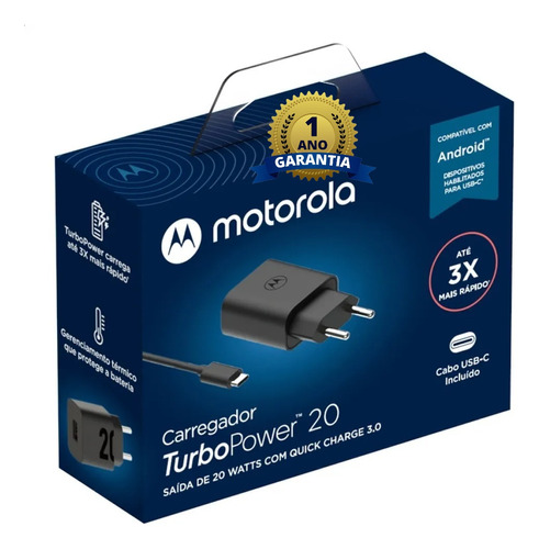 Carregador Motorola Moto One Fusion Turbo Power Anatel + Nf