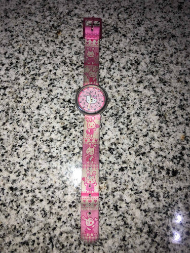 Reloj Marca Swatch Flik Flak De Tela De Hello Kitty Usado