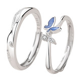 Anillo De Pareja Mariposa Marina Plata Pura 999