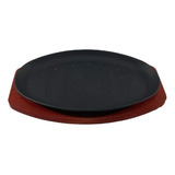 Plancha Plato De Fierro Fundido Con Base De Madera 28cm