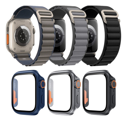 3 Correas Alpine Loop + 3 Funda Para Apple Watch Se 9 8 7 6