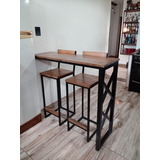 Mesa Barra Desayunador Pared Hierro Madera Estilo Industrial