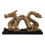Dragão Chinês Dourado Com Base Decorativo Resina