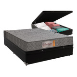 Cama + Box Baú Casal Preta Colchão Orthoprime Comfort Prime