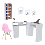 Mesa De Manicure L + Expositor Esmaltes + Nichos + Cadeira