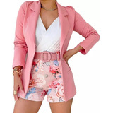 Conjunto Blazer Y Shorts Con Estampado Floral